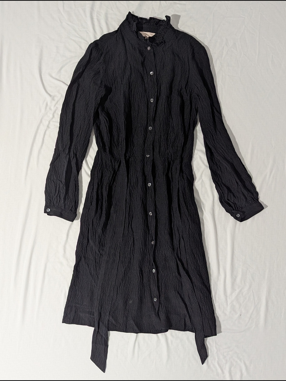 Rebecca Taylor Women's Black Crinkle Silk Long Sleeve Front Tie Dress - Size 00